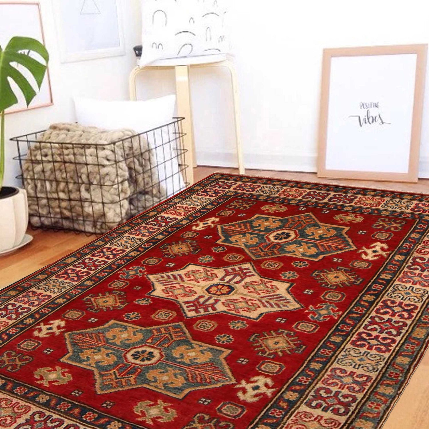 Kazak Rug Handmade Red Medallion 3x5 ft