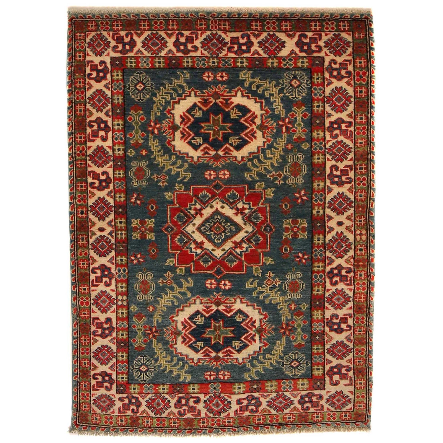 Kazak Rug Handmade Blue Medallion 3x5 ft