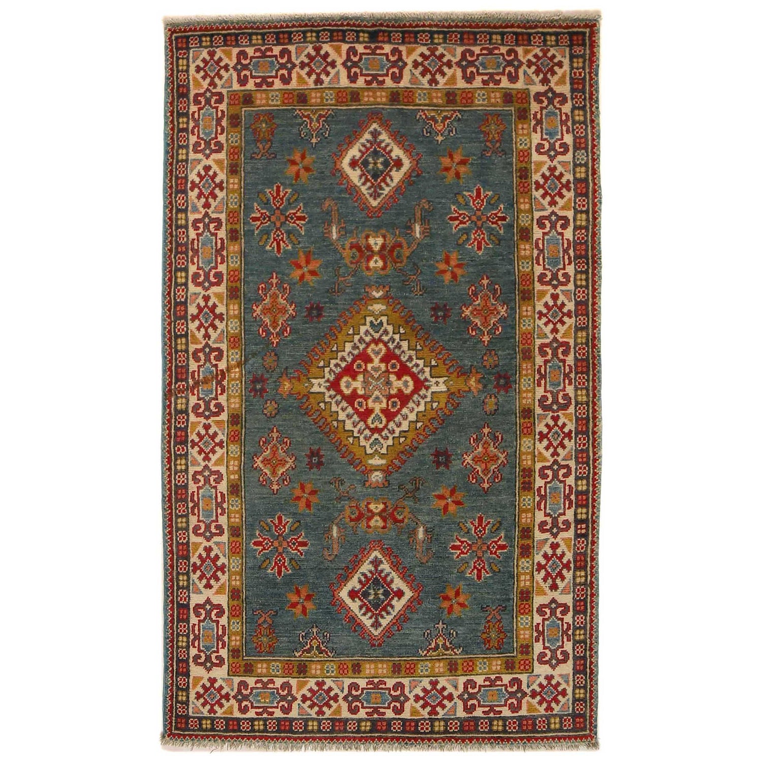 Kazak Rug Handmade Blue Medallion 3x5 ft