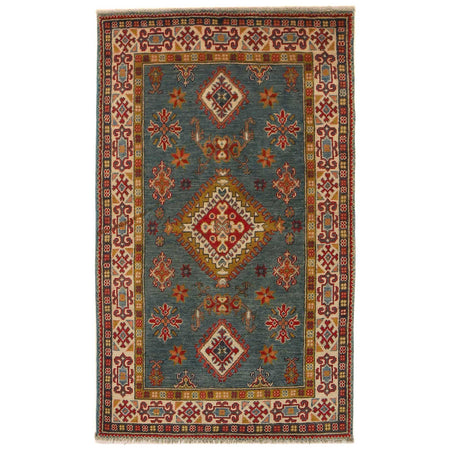 Kazak Rug Handmade Blue Medallion 3x5 ft