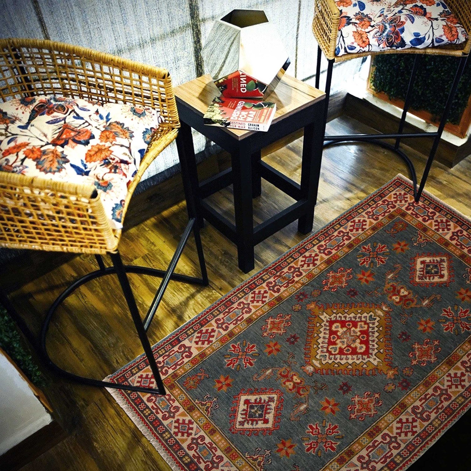 Kazak Rug Handmade Blue Medallion 3x5 ft