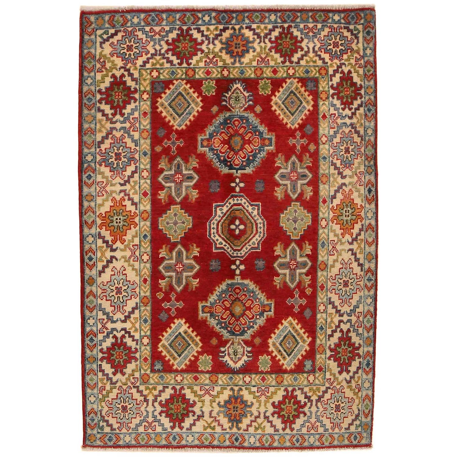 Kazak Rug Handmade Red Medallion 3x5 ft