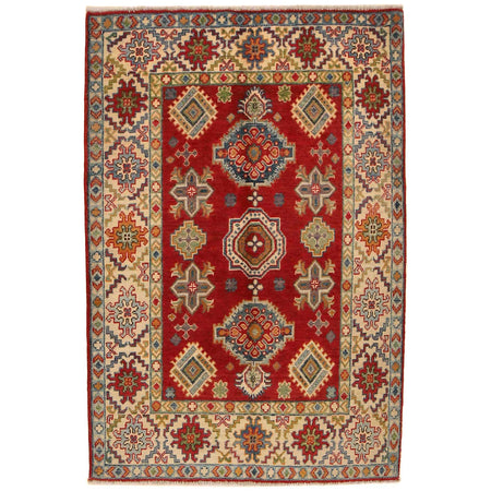 Kazak Rug Handmade Red Medallion 3x5 ft