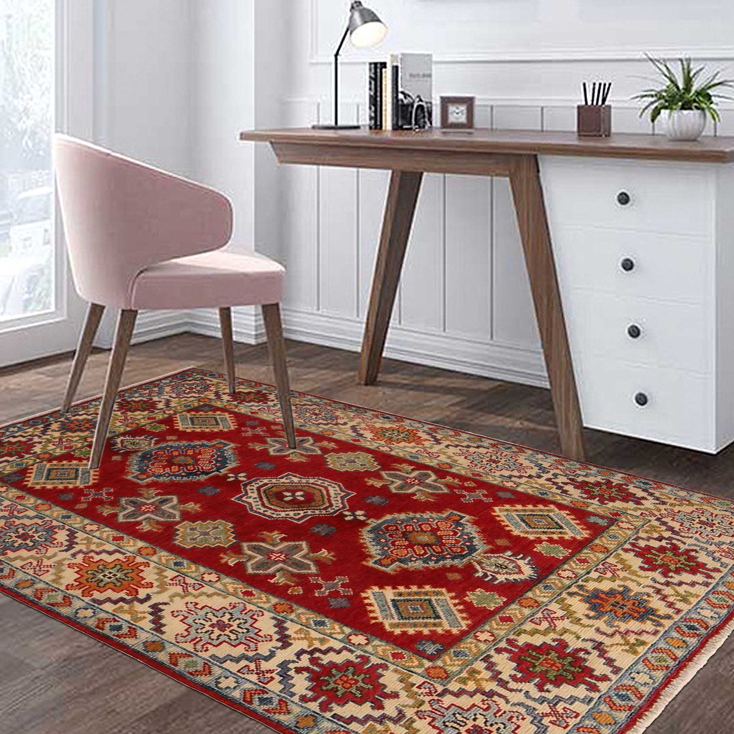 Kazak Rug Handmade Red Medallion 3x5 ft