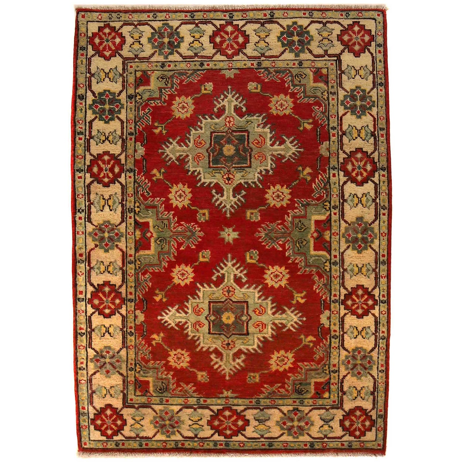 Kazak Rug Handmade Red Medallion 3x5 ft
