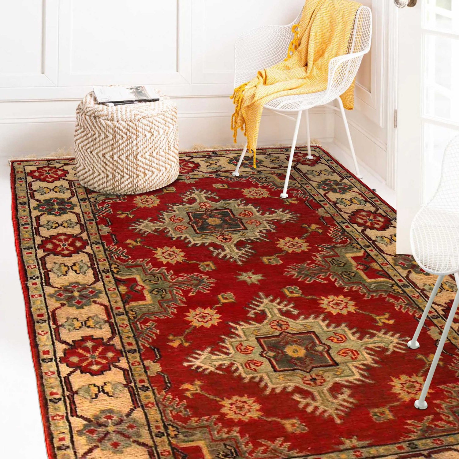 Kazak Rug Handmade Red Medallion 3x5 ft