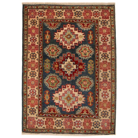 Kazak Rug Handmade Blue Medallion 2x4 ft