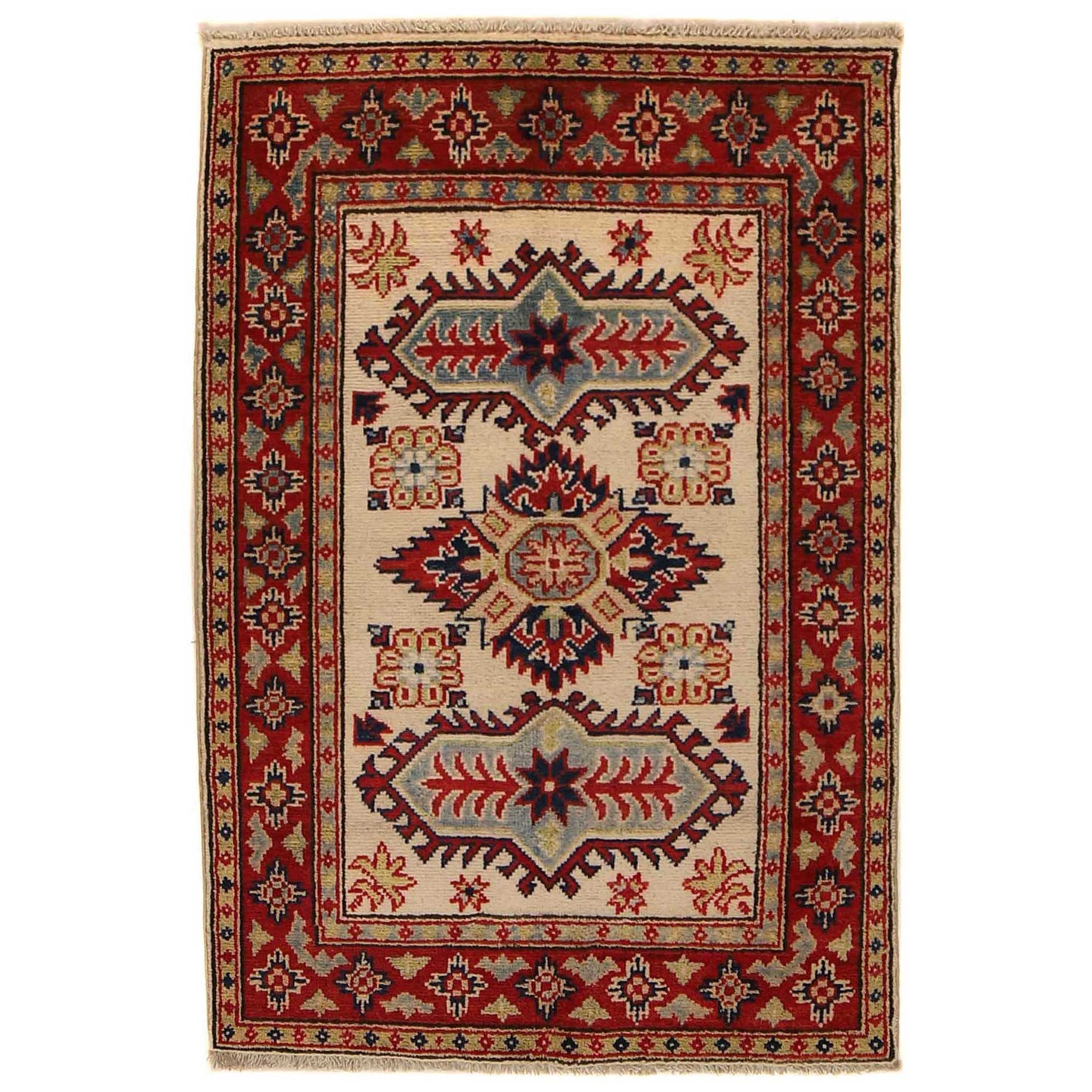 Kazak Rug Handmade Beige Medallion 2x4 ft