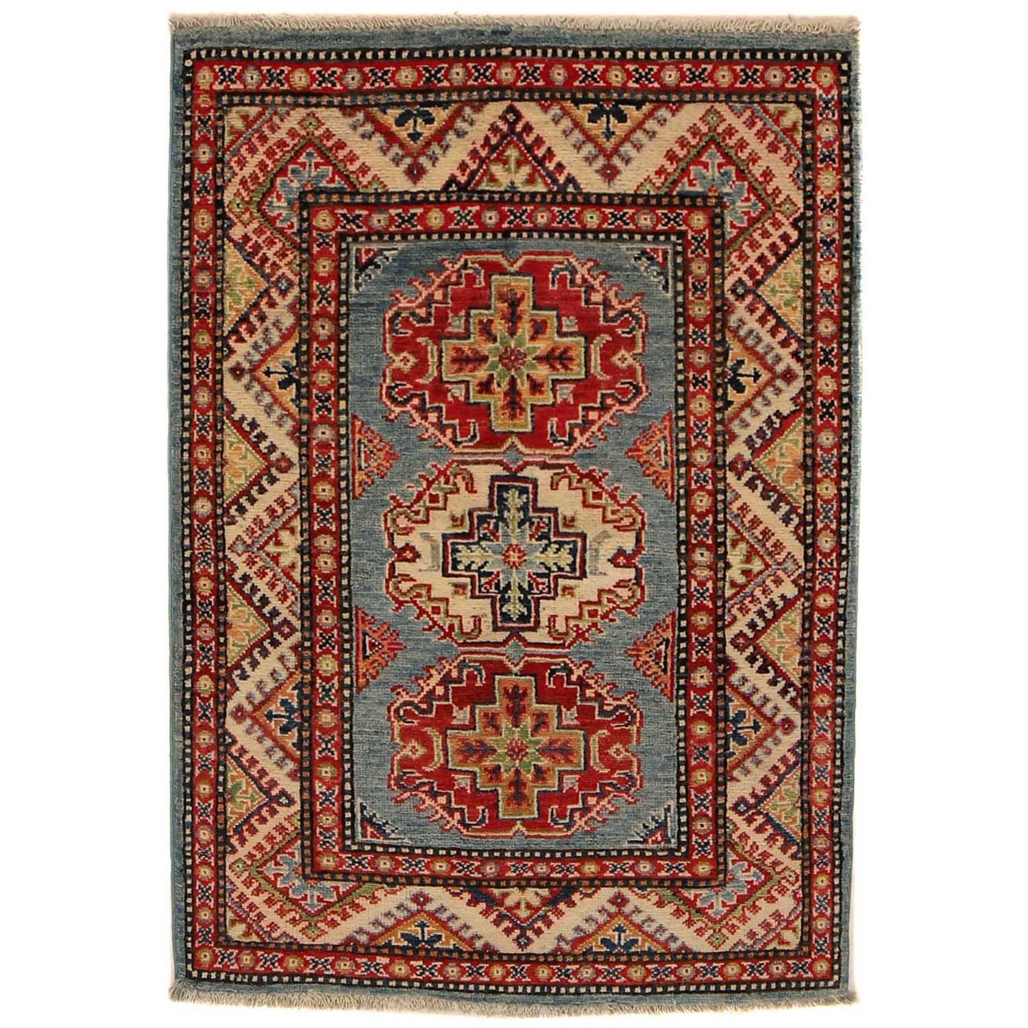 Kazak Rug Handmade Blue Medallion 2x4 ft