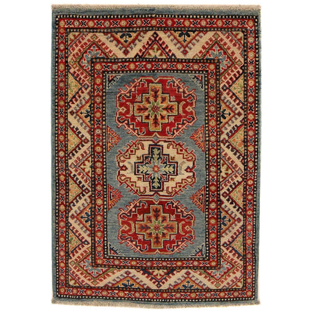 Kazak Rug Handmade Blue Medallion 2x4 ft