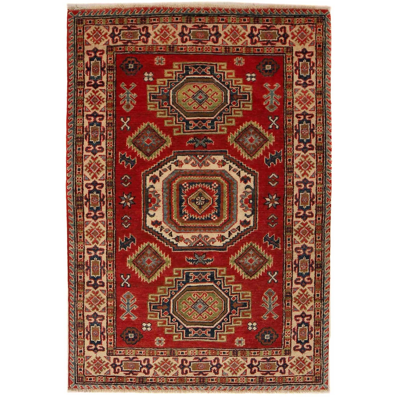 Kazak Rug Handmade Red Medallion 3x5 ft