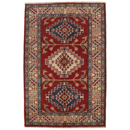 Kazak Rug Handmade Red Medallion 3x5 ft