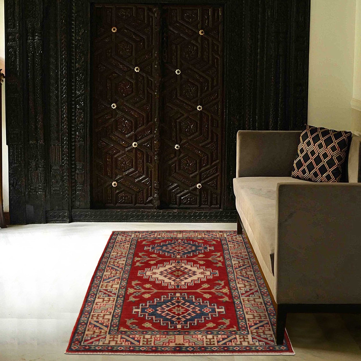 Kazak Rug Handmade Red Medallion 3x5 ft