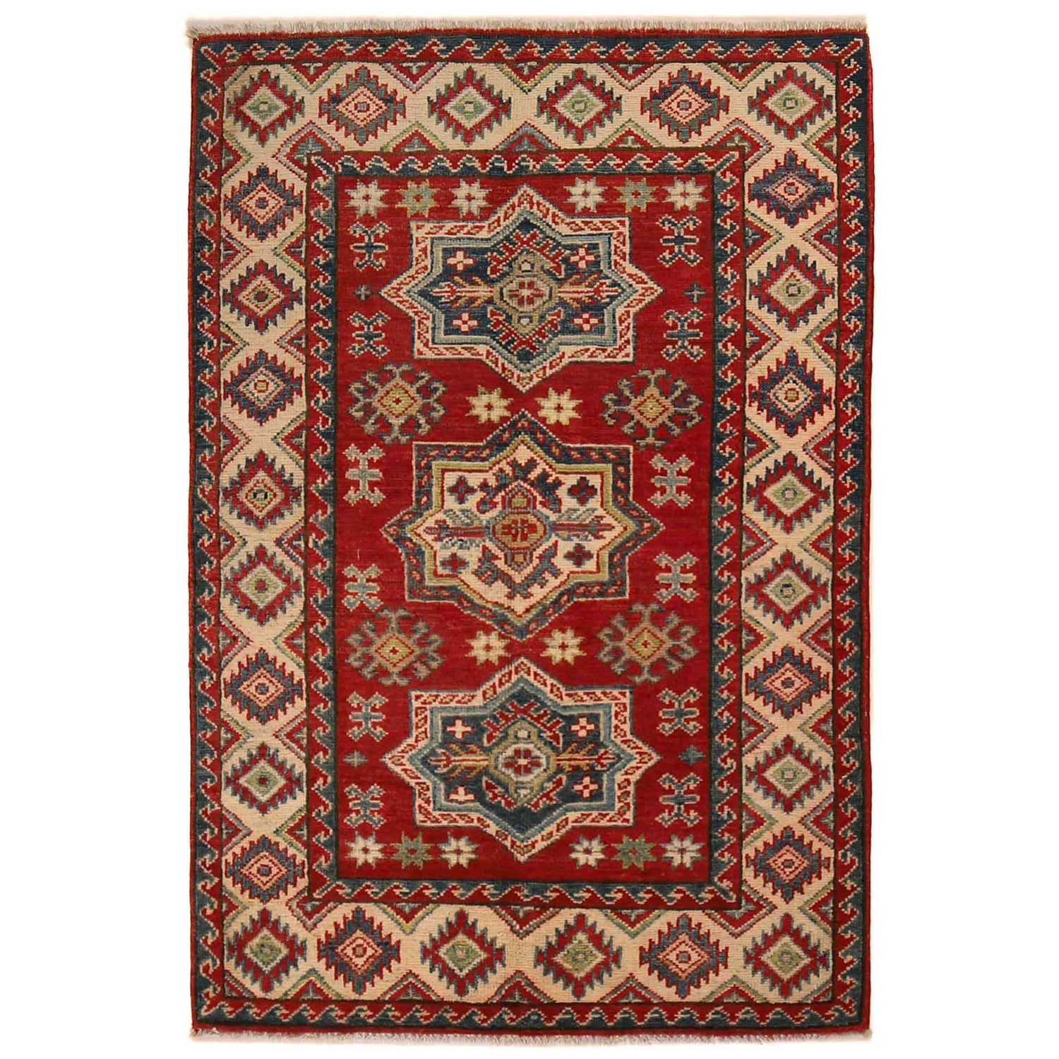 Kazak Rug Handmade Red Medallion 3x5 ft