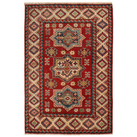 Kazak Rug Handmade Red Medallion 3x5 ft