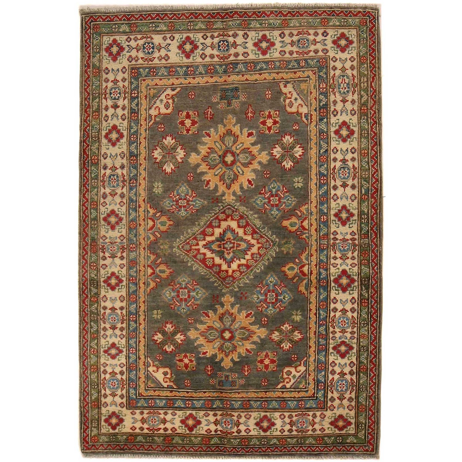Kazak Rug Handmade Gray Medallion 3x5 ft