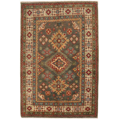 Kazak Rug Handmade Gray Medallion 3x5 ft