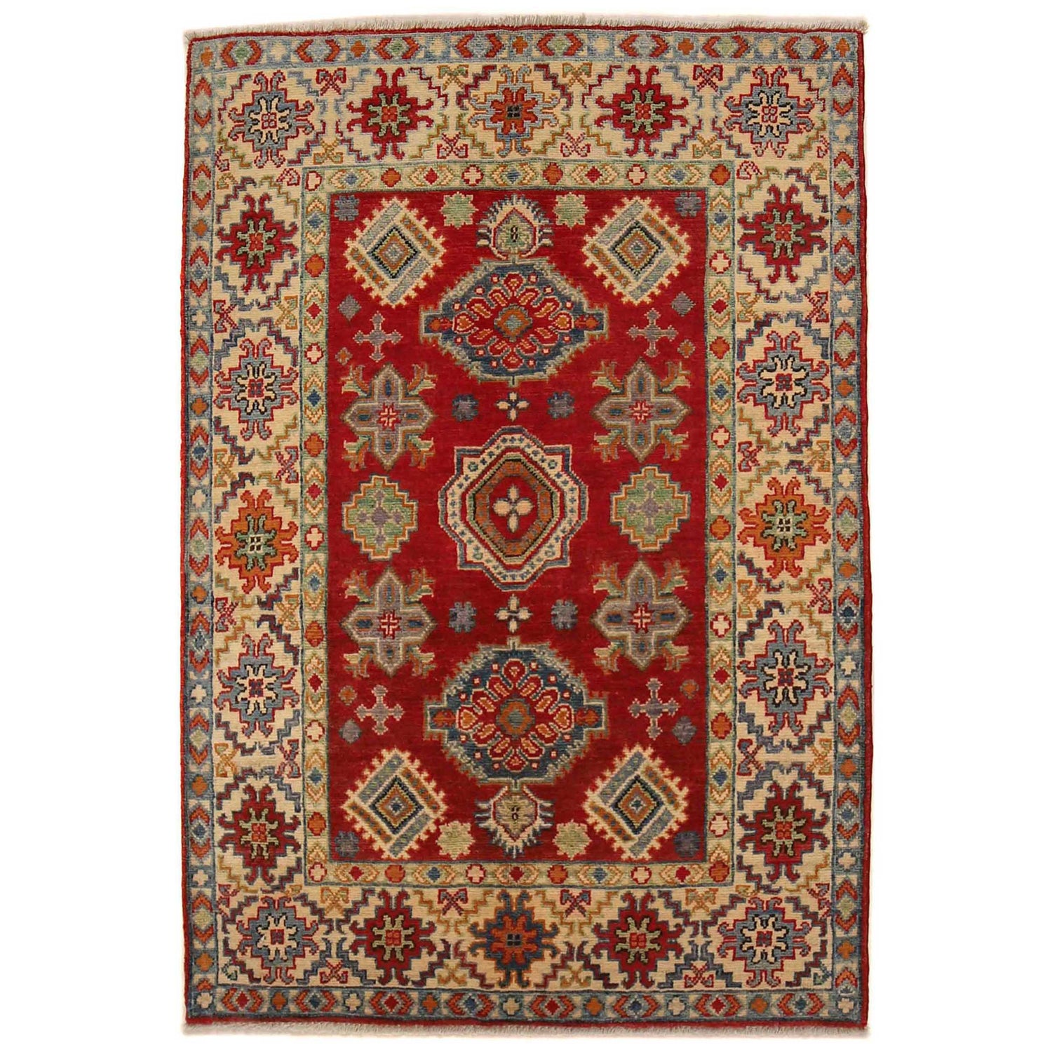 Kazak Rug Handmade Red Medallion 3x5 ft