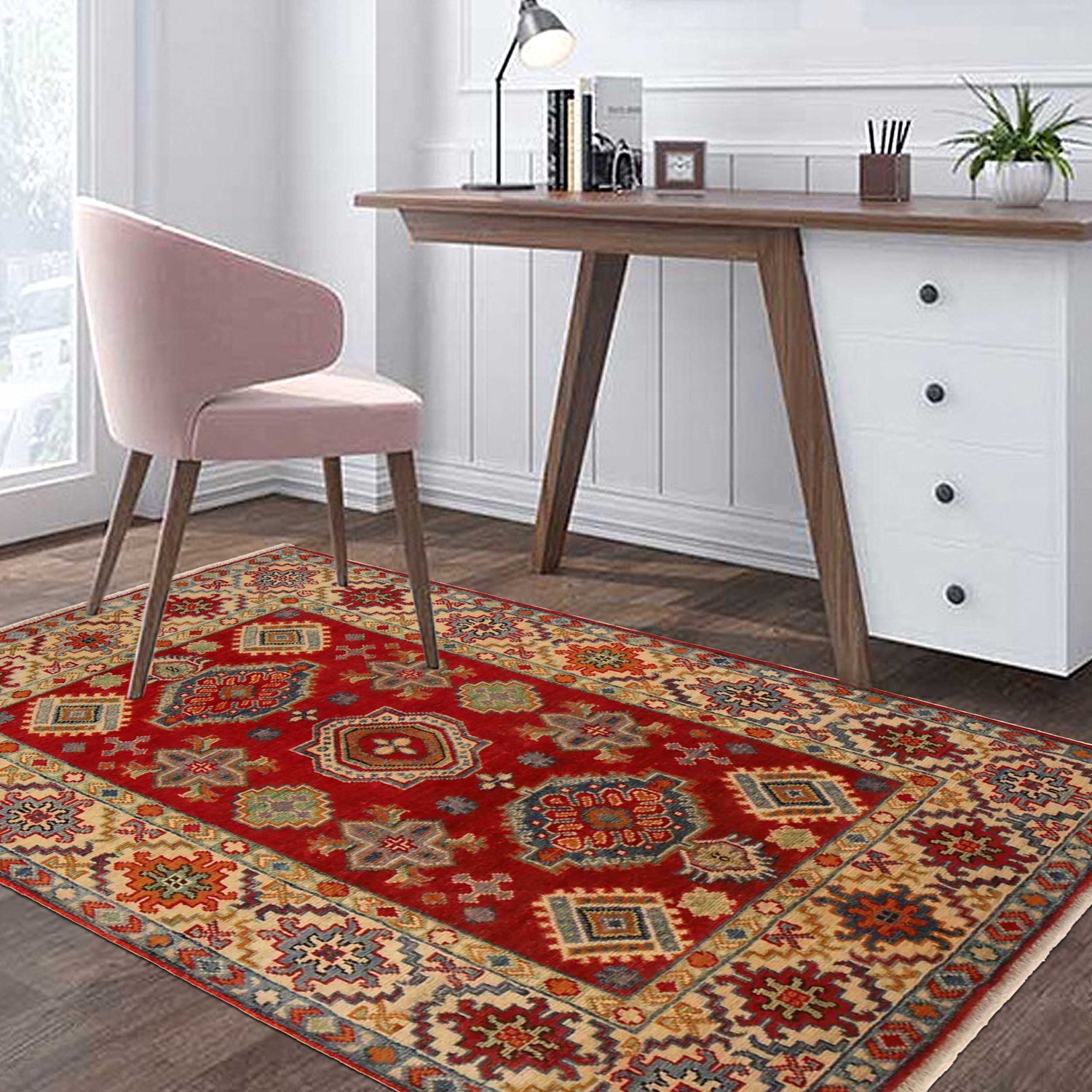 Kazak Rug Handmade Red Medallion 3x5 ft