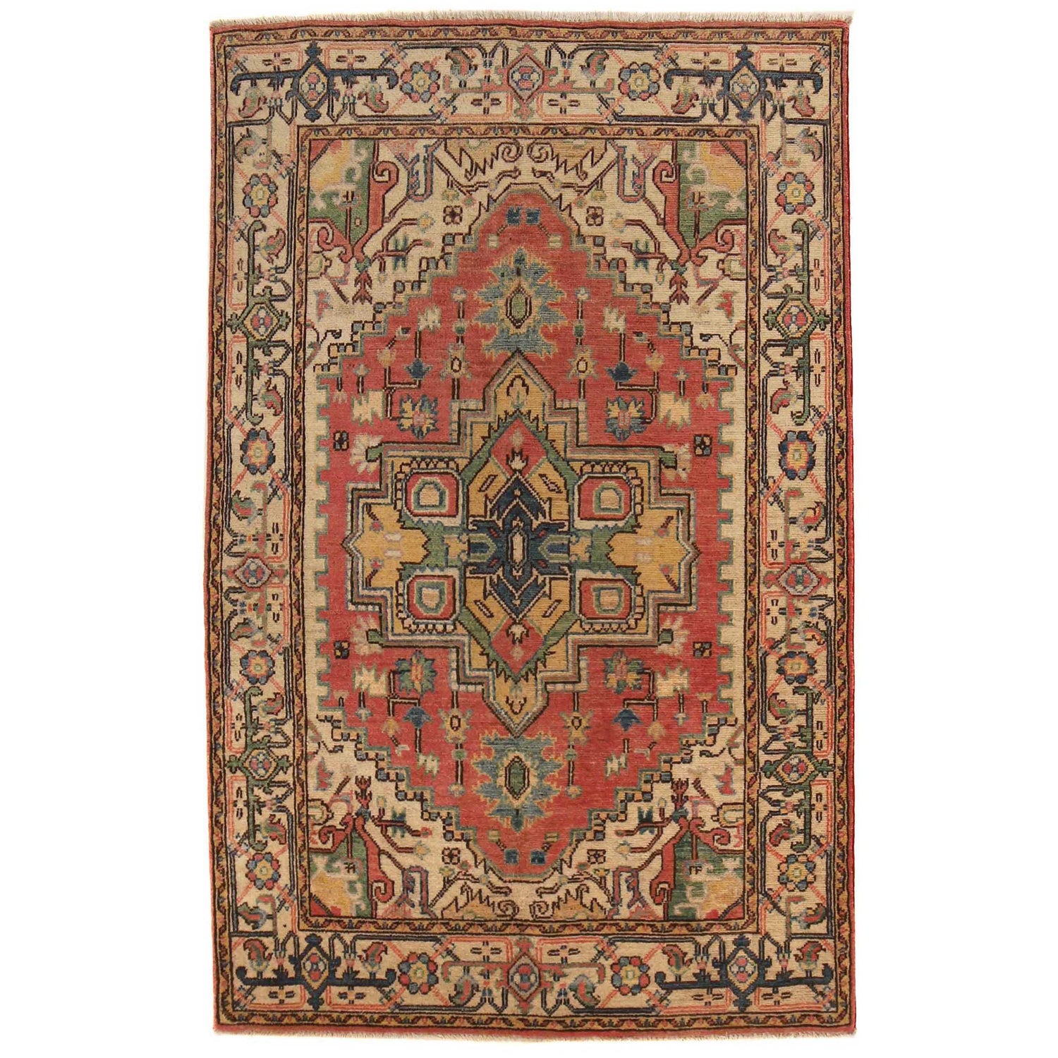Heriz Area Rug Handmade Multi Medallion 4x6 ft