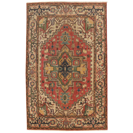 Heriz Area Rug Handmade Multi Medallion 4x6 ft