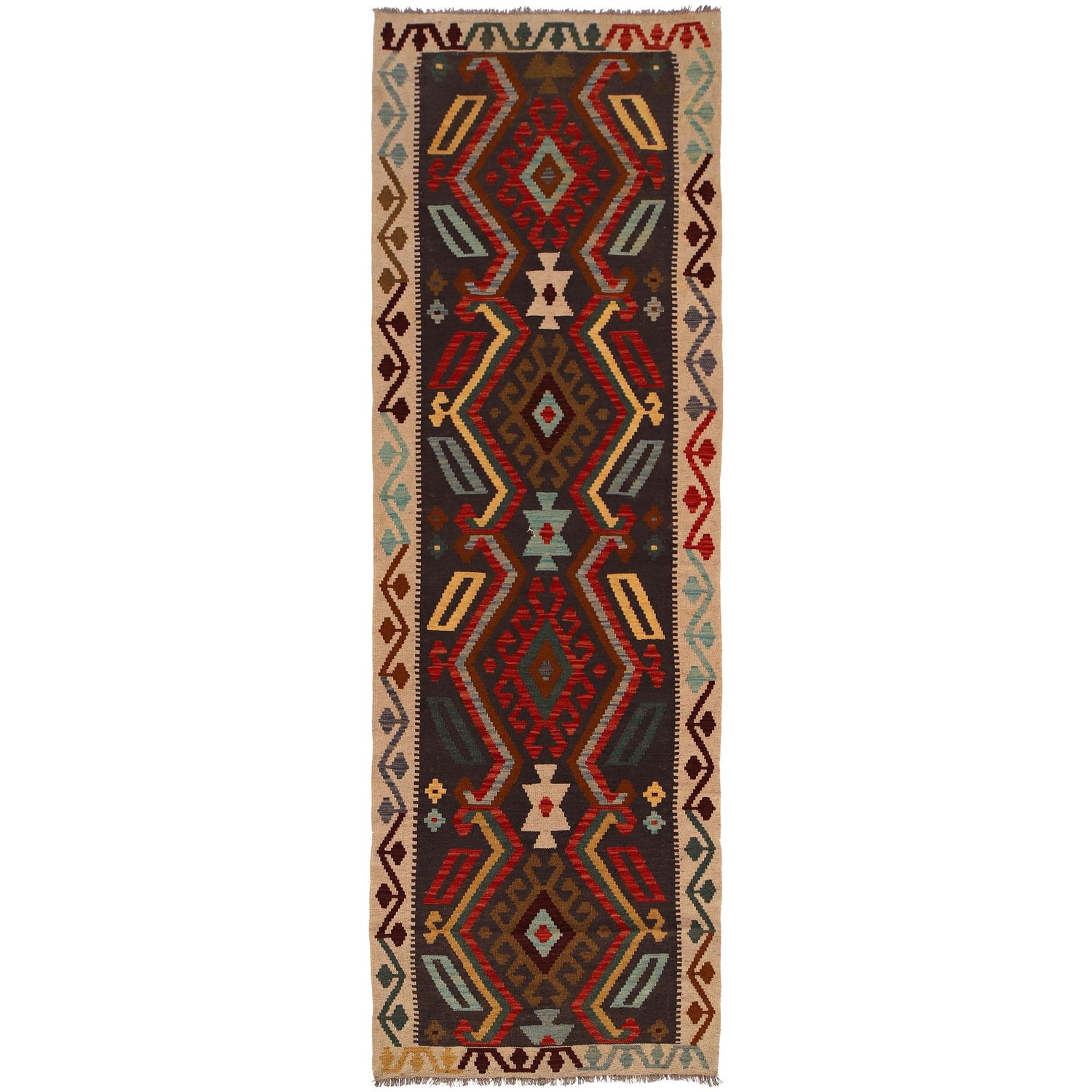 Handmade Multi Kilim Geometric 10' Runner