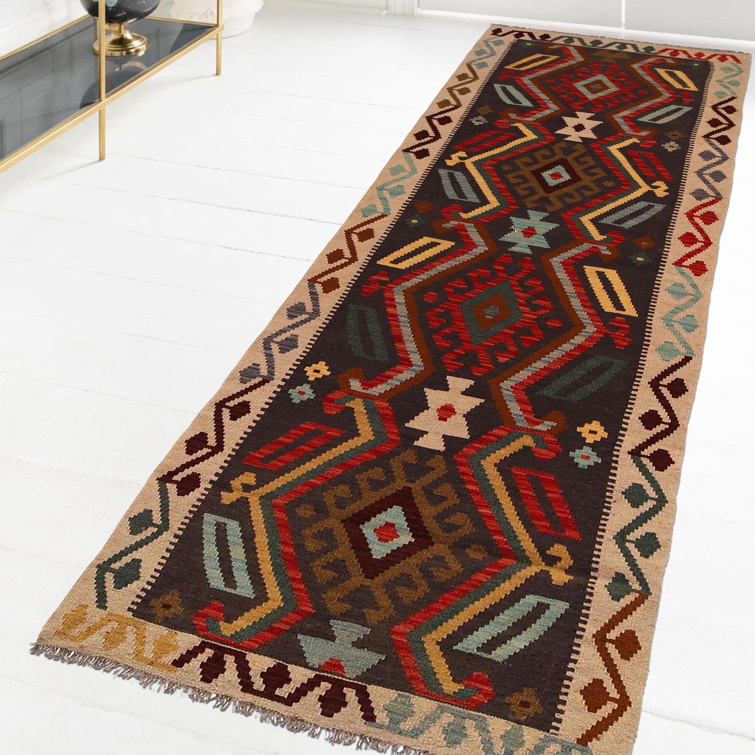 Handmade Multi Kilim Geometric 10' Runner