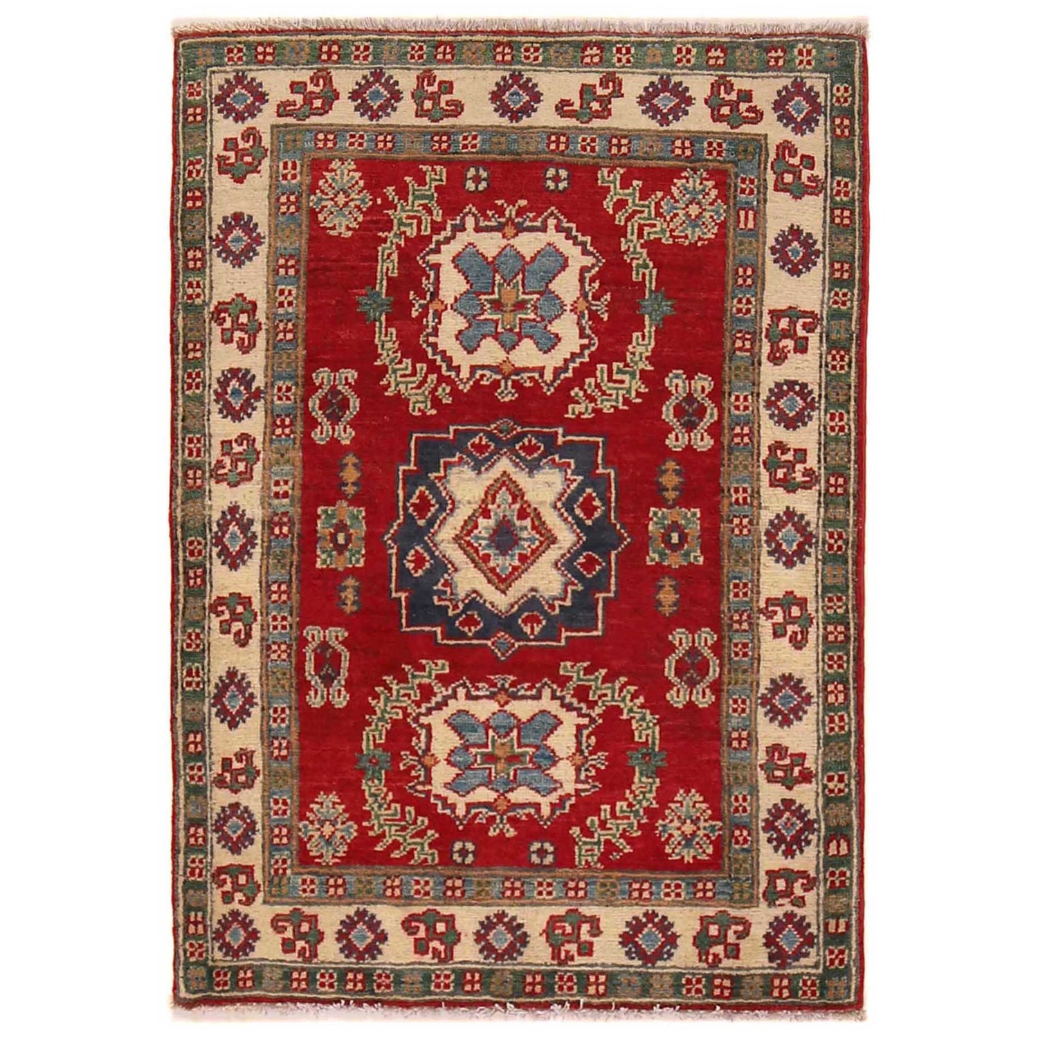 Kazak Rug Handmade Red Medallion 2x4 ft