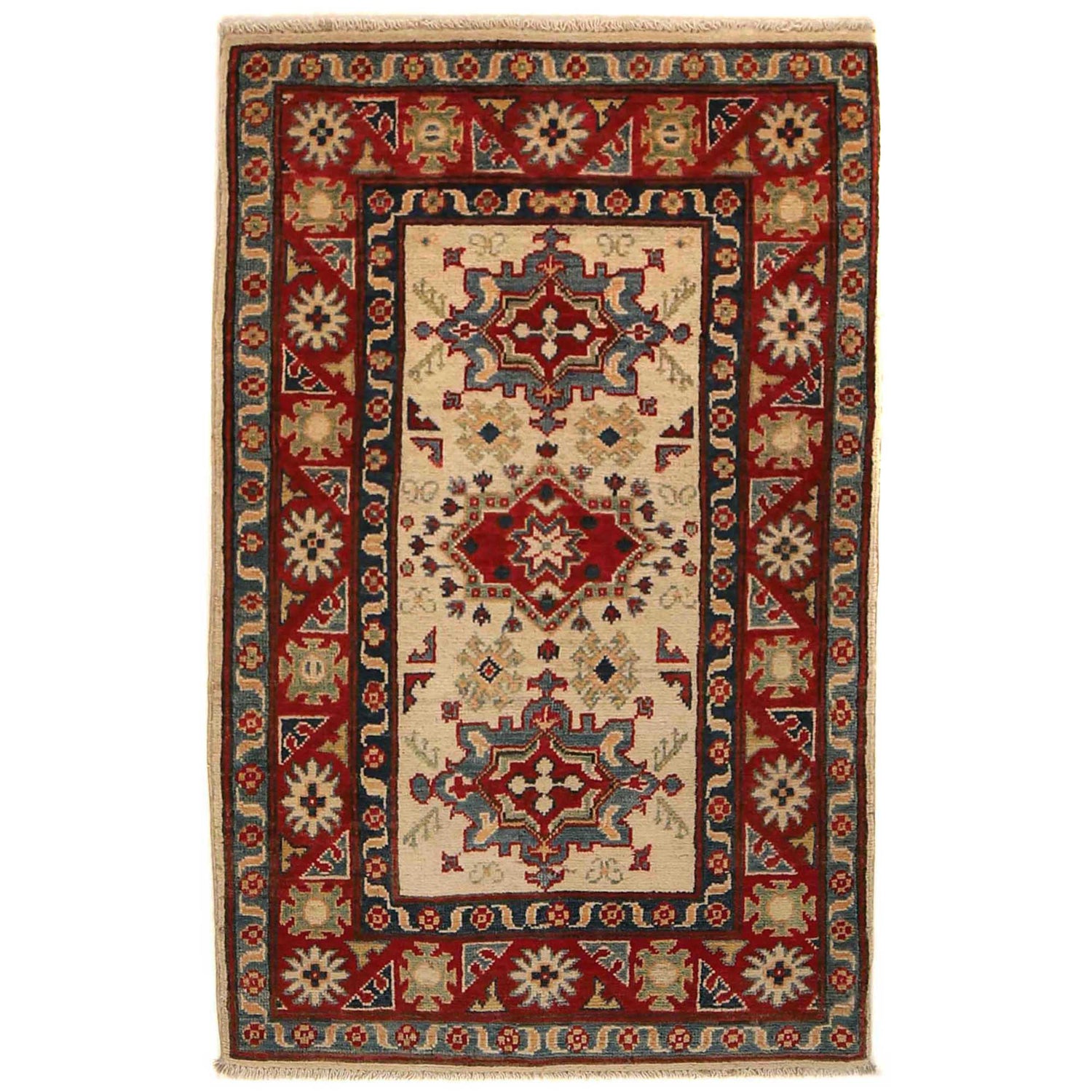 Kazak Rug Handmade Beige Medallion 2x4 ft