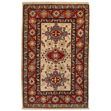 Kazak Rug Handmade Beige Medallion 2x4 ft