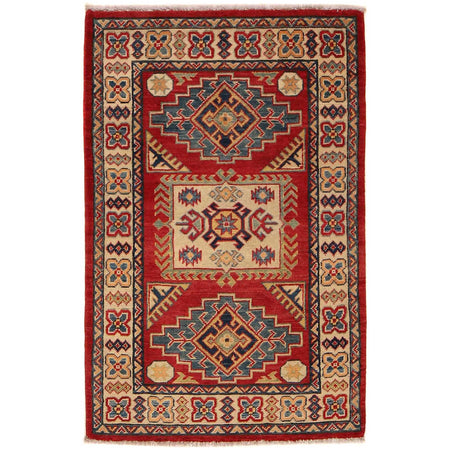 Kazak Rug Handmade Red Medallion 2x4 ft