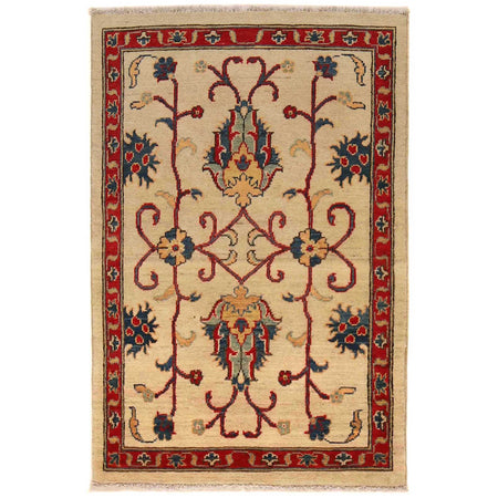 Kazak Rug Handmade Beige Medallion 2x4 ft
