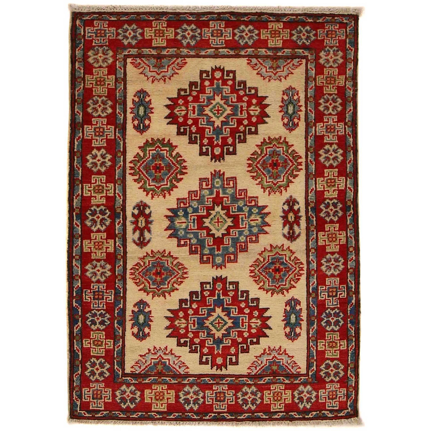 Kazak Rug Handmade Beige Medallion 2x4 ft