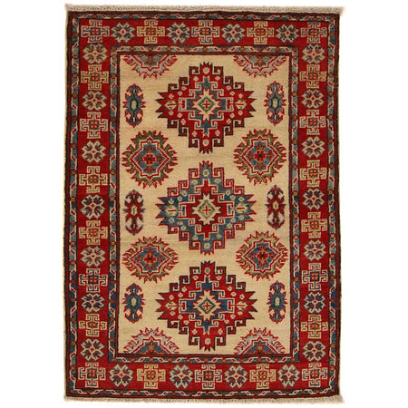 Kazak Rug Handmade Beige Medallion 2x4 ft