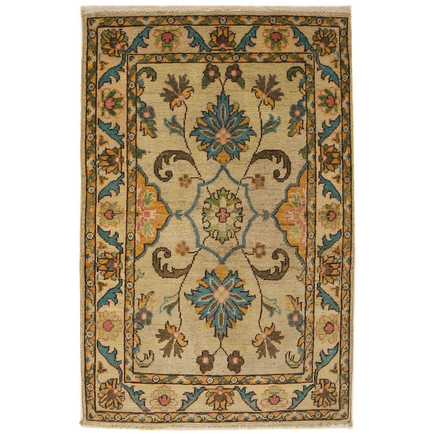 Kazak Rug Handmade Beige Medallion 2x4 ft