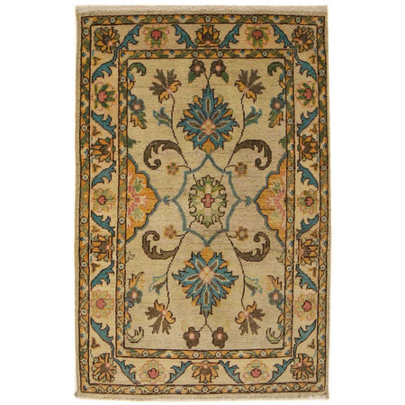 Kazak Rug Handmade Beige Medallion 2x4 ft