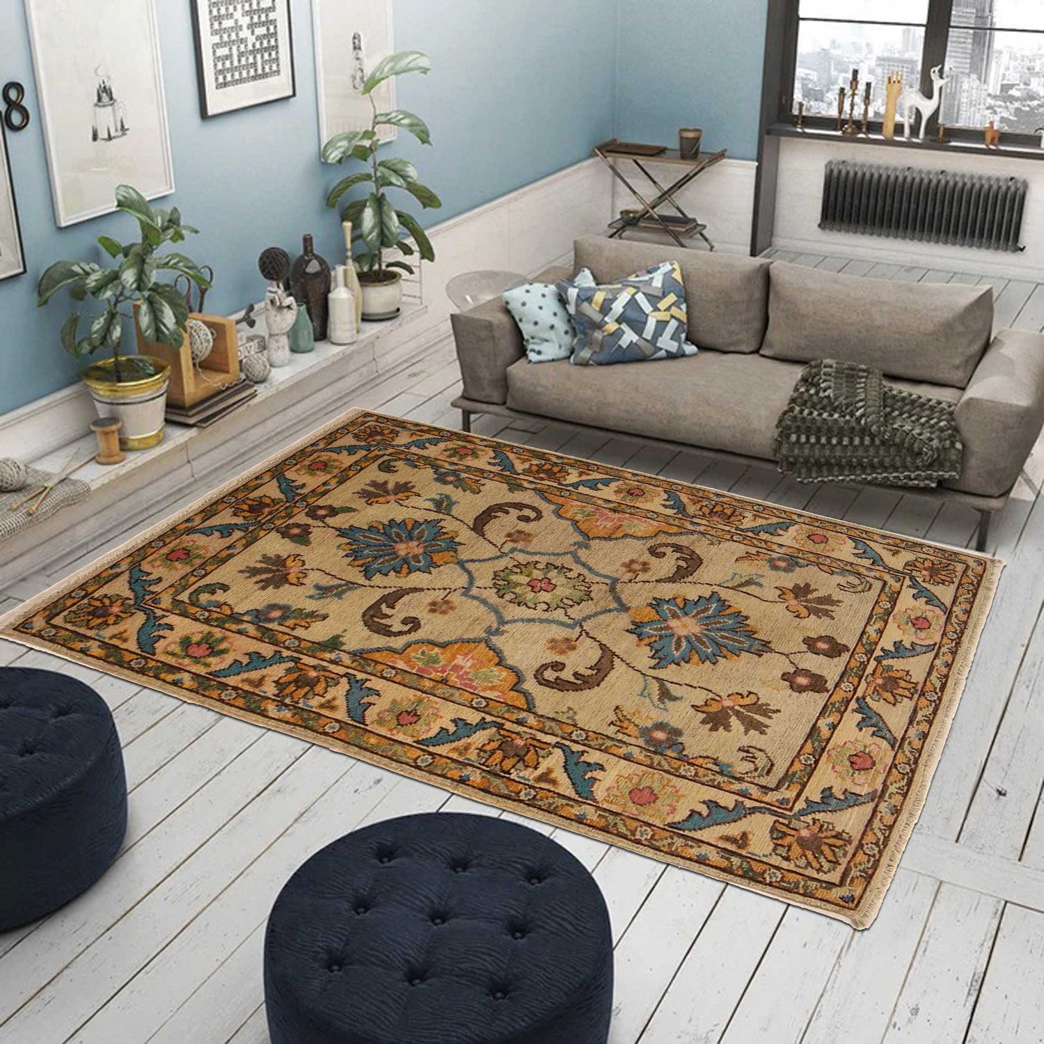 Kazak Rug Handmade Beige Medallion 2x4 ft