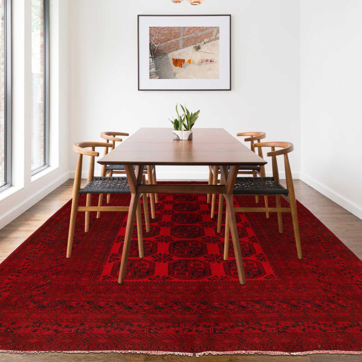 Filpa Area Rug Handmade Red Geometric 7x10 ft