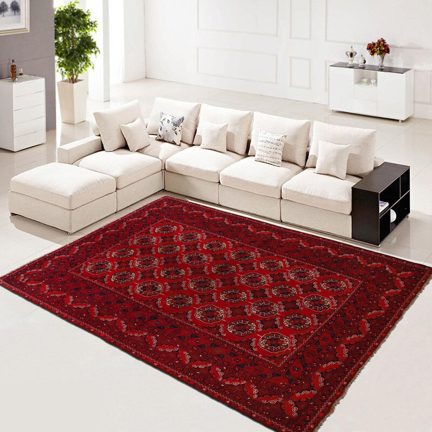 Bokhara Rug Handmade Vibrant Red Medallion 7x10 ft