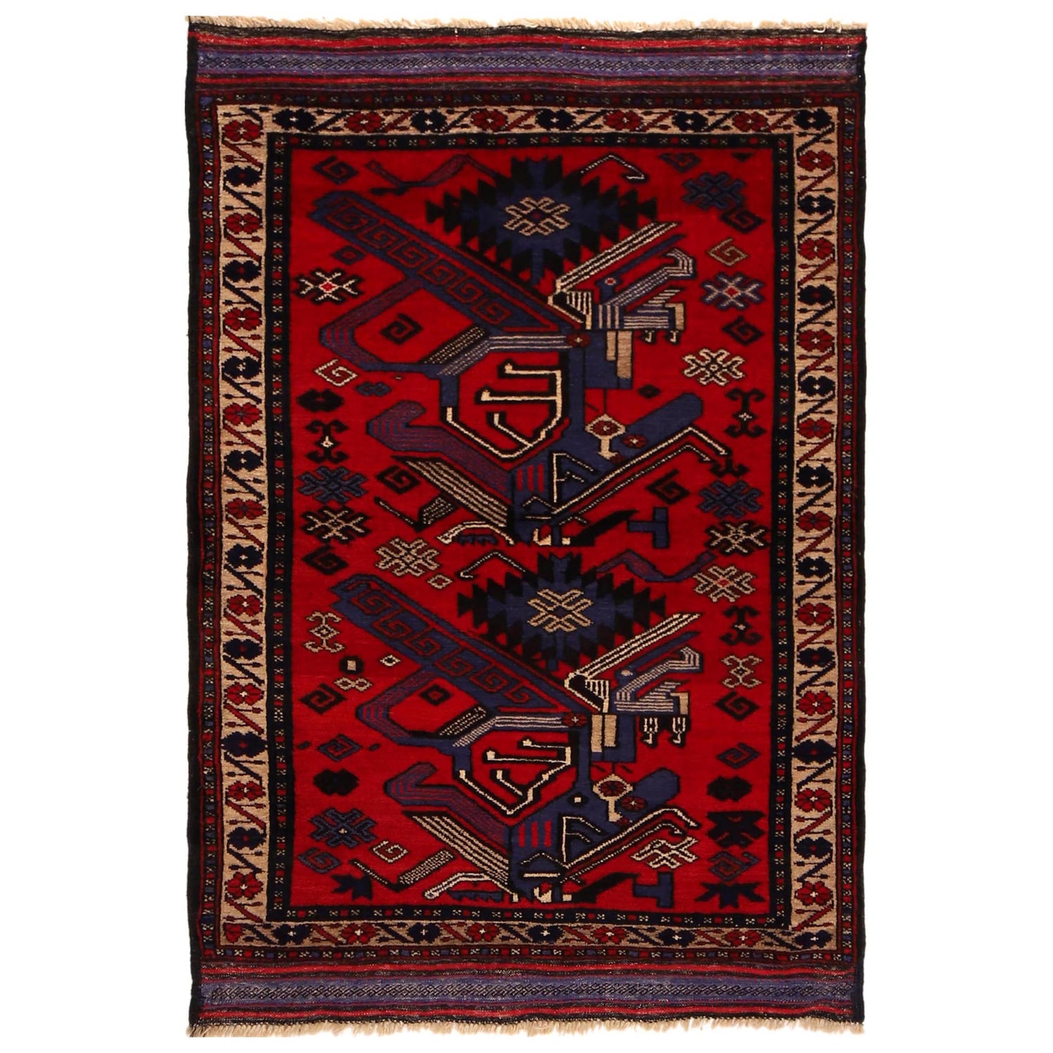 Baluchi Rug Handmade Red Geometric 3x5 ft