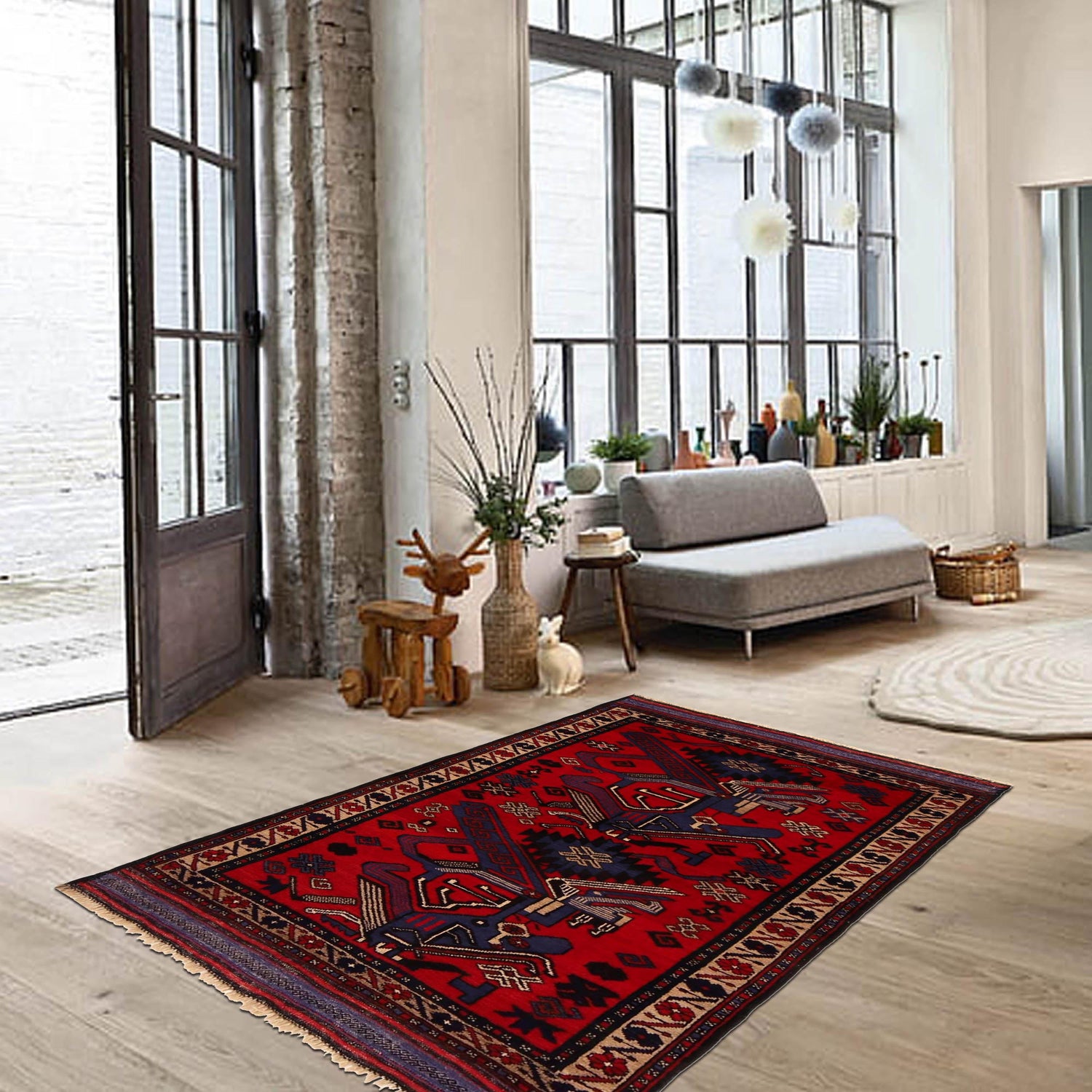 Baluchi Rug Handmade Red Geometric 3x5 ft