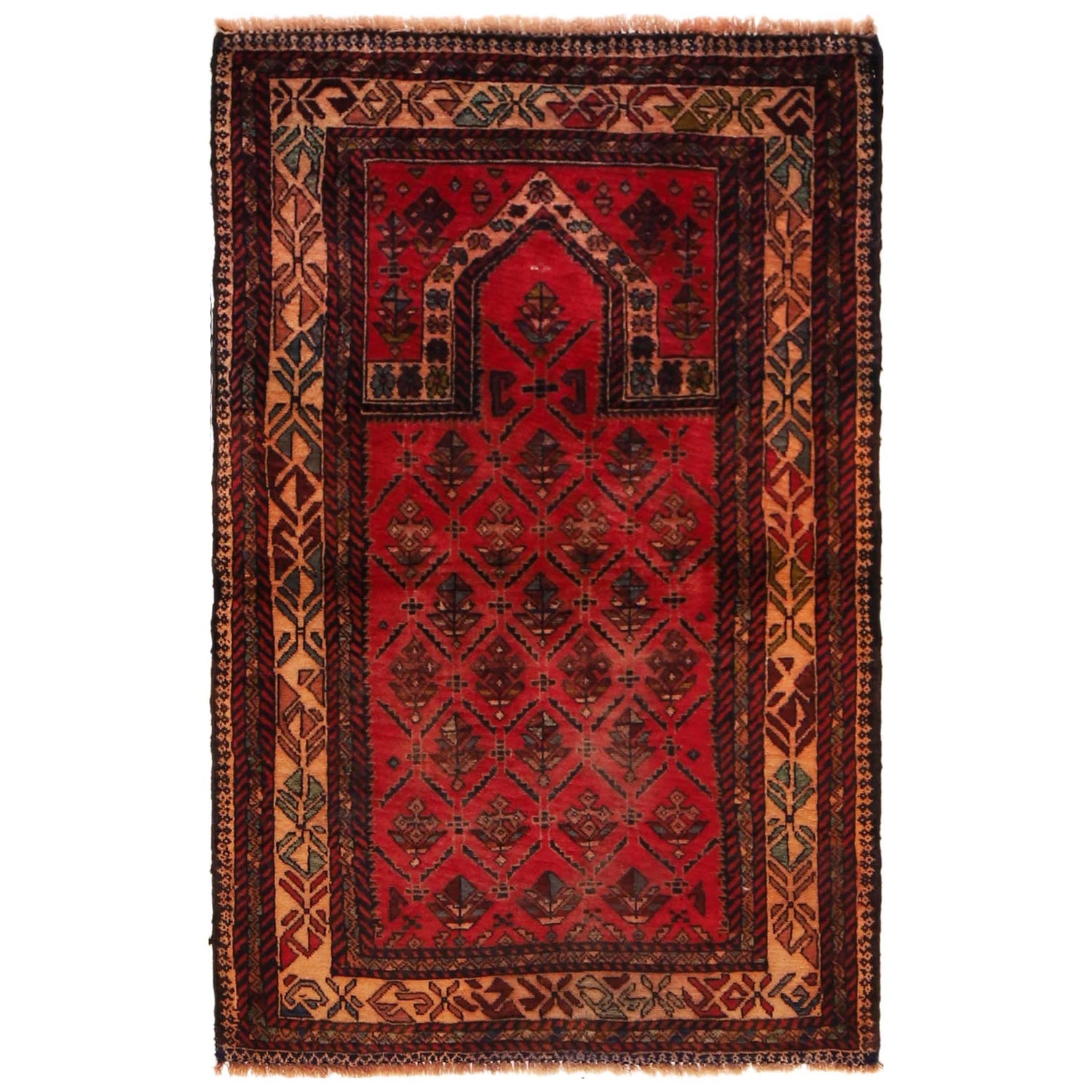 Baluchi Rug Handmade Red Prayer Design 2x4 ft
