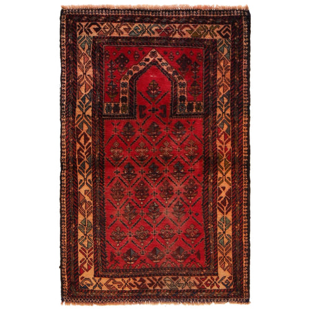 Baluchi Rug Handmade Red Prayer Design 2x4 ft