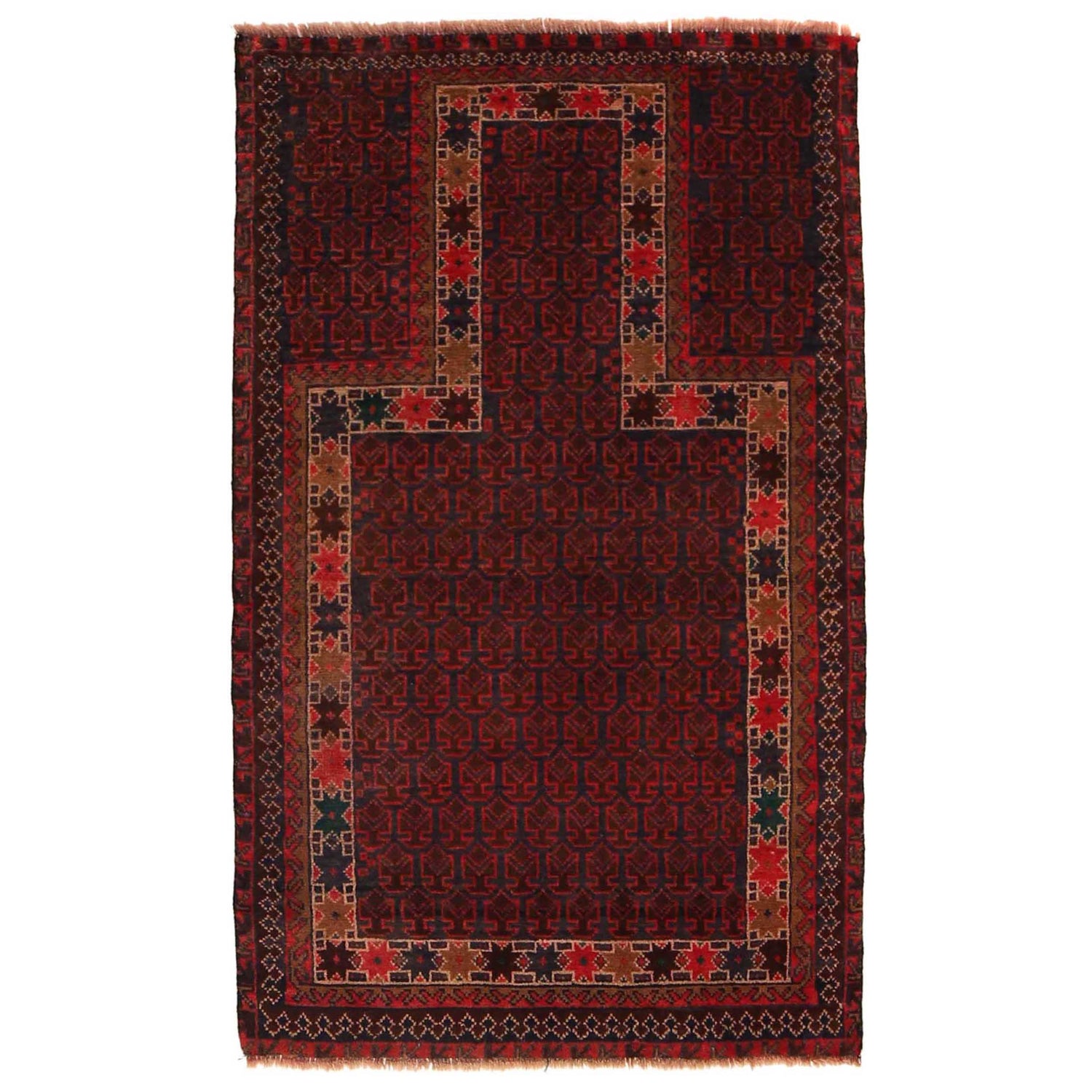 Baluchi Rug Handmade Red Prayer Design 3x5 ft