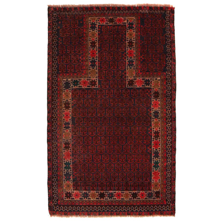 Baluchi Rug Handmade Red Prayer Design 3x5 ft