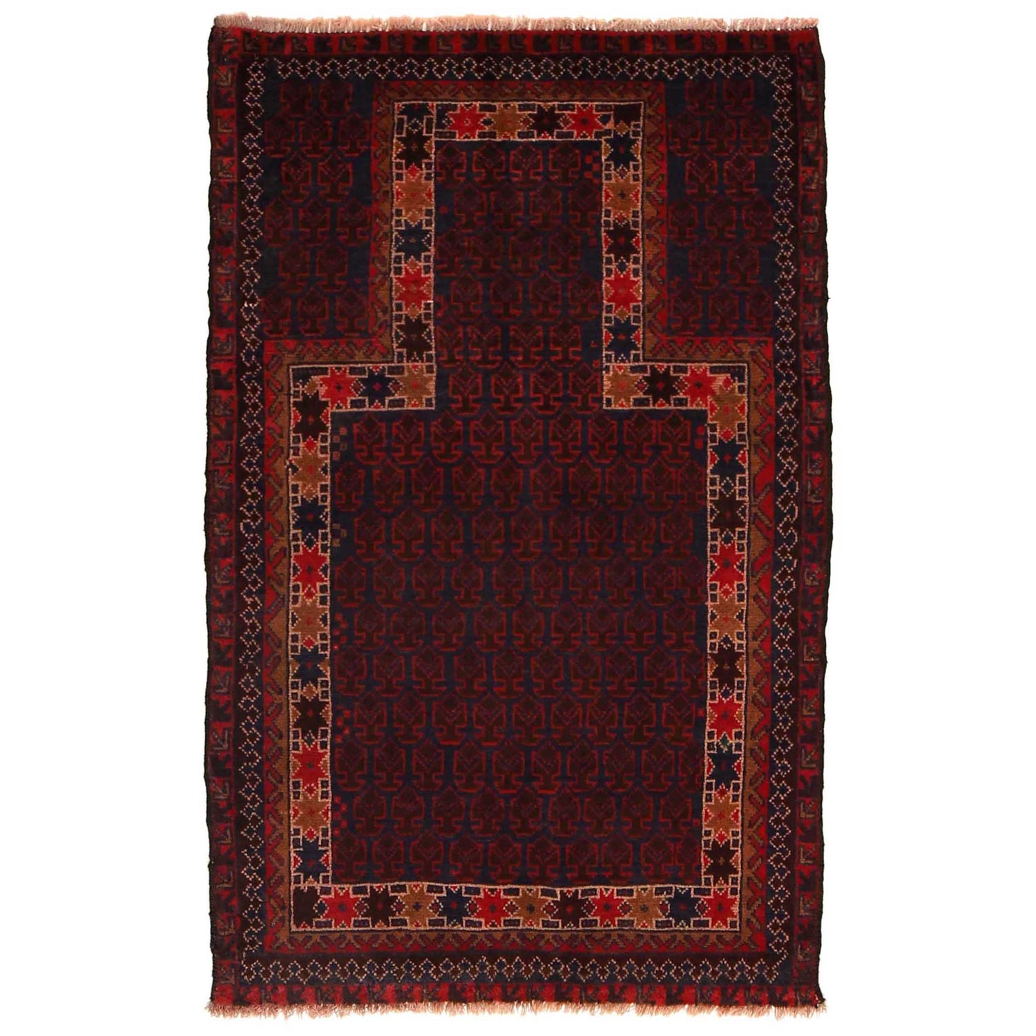 Baluchi Rug Handmade Red Prayer Design 3x5 ft