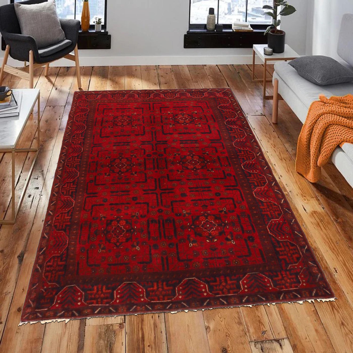 Khal Mohammadi Rug Handmade Red 4x6 ft
