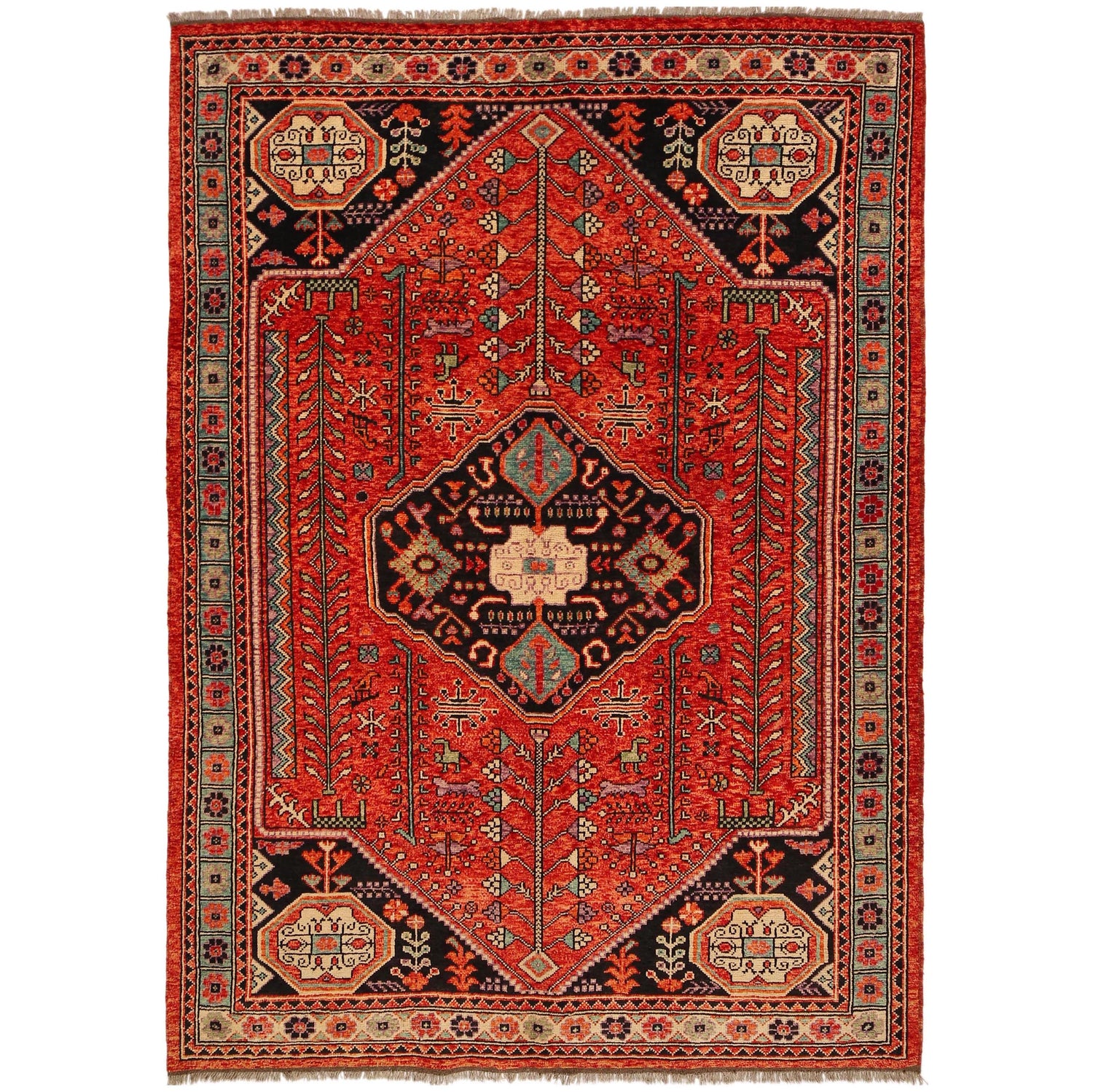Shirazi Area Rug Handmade Red Medallion 7x10 ft