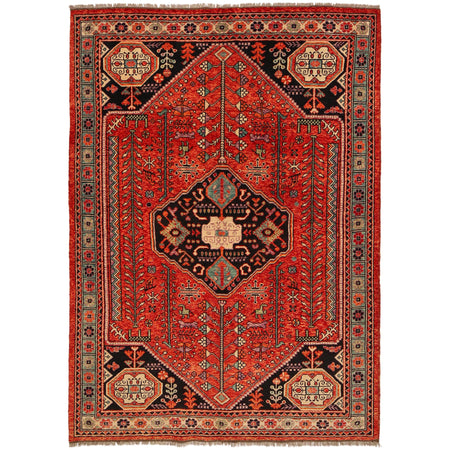 Shirazi Area Rug Handmade Red Medallion 7x10 ft