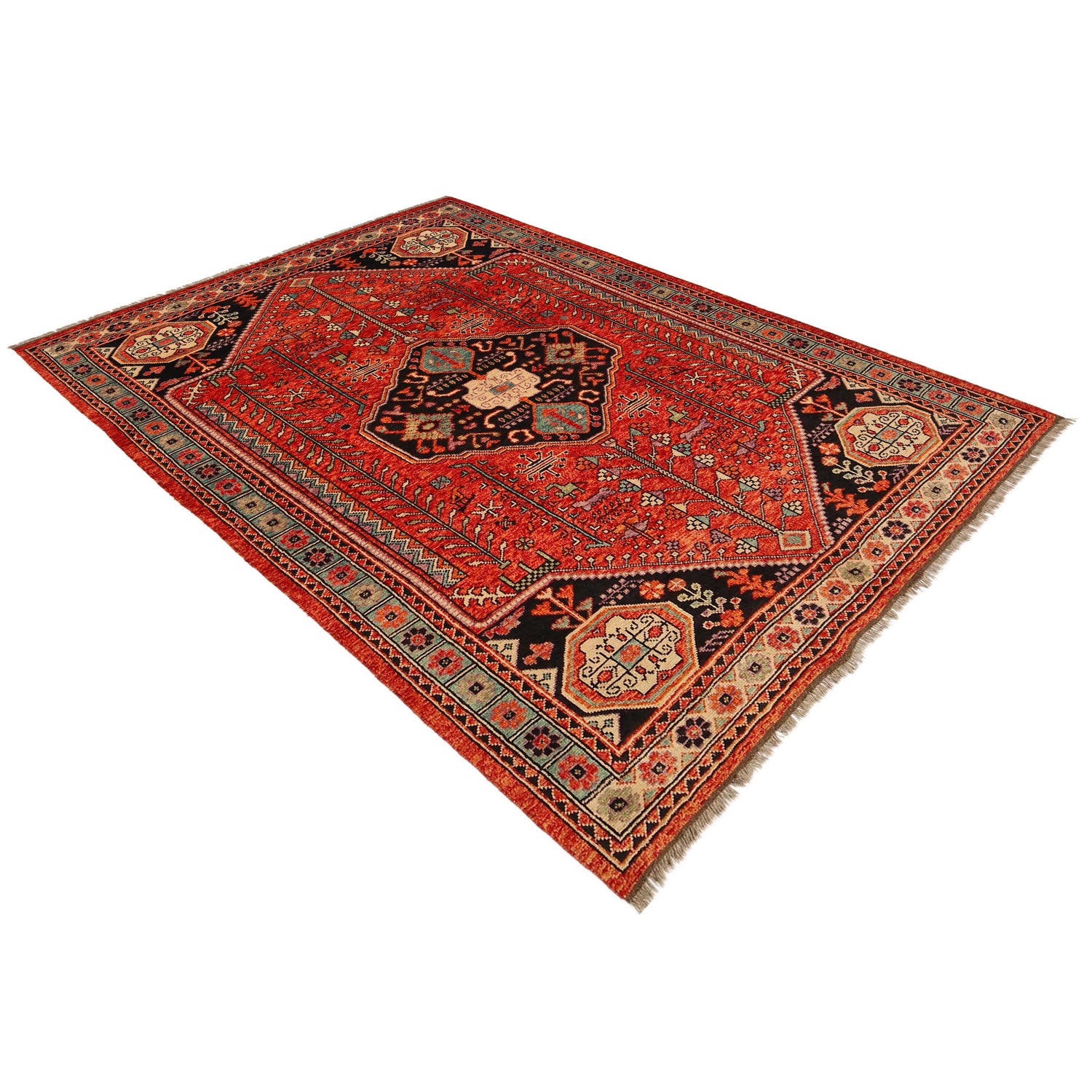 Shirazi Area Rug Handmade Red Medallion 7x10 ft